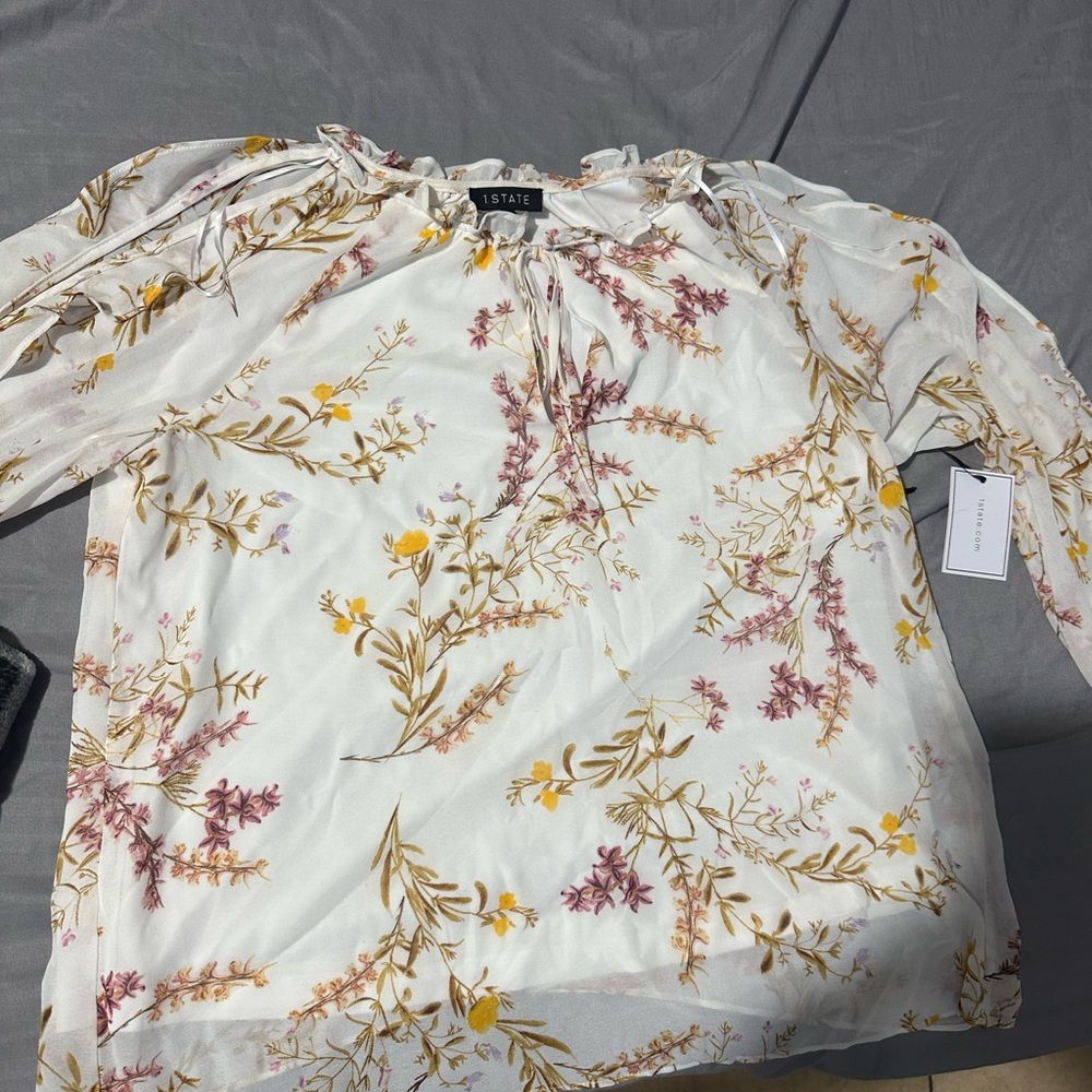 1. State Women's Floral Blouse - Cream with Pink and Yellow